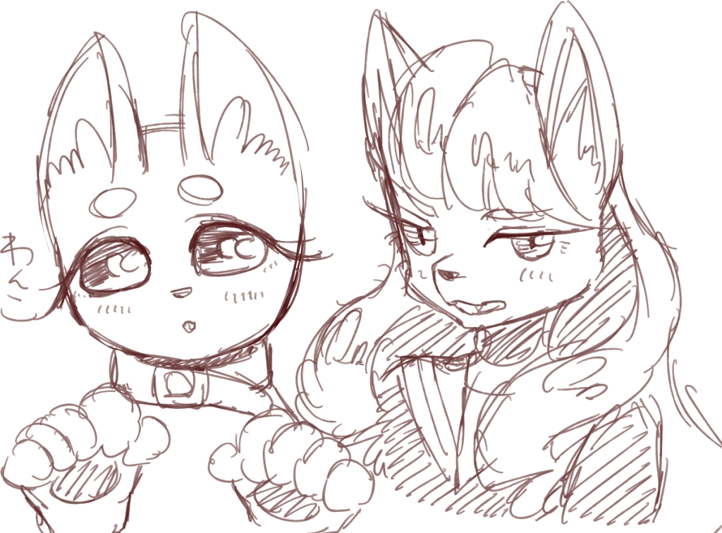 anthro canine clothing dog duo female hair kemono long_hair mammal unknown_artist wolf
