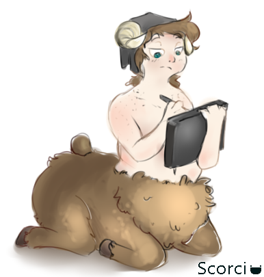 2015 anthro blue_eyes blush caprine drawing freckles fur hair horn human lying male mammal nude overweight plain_background ram relaxing scorci sheep sitting solo taur white_background