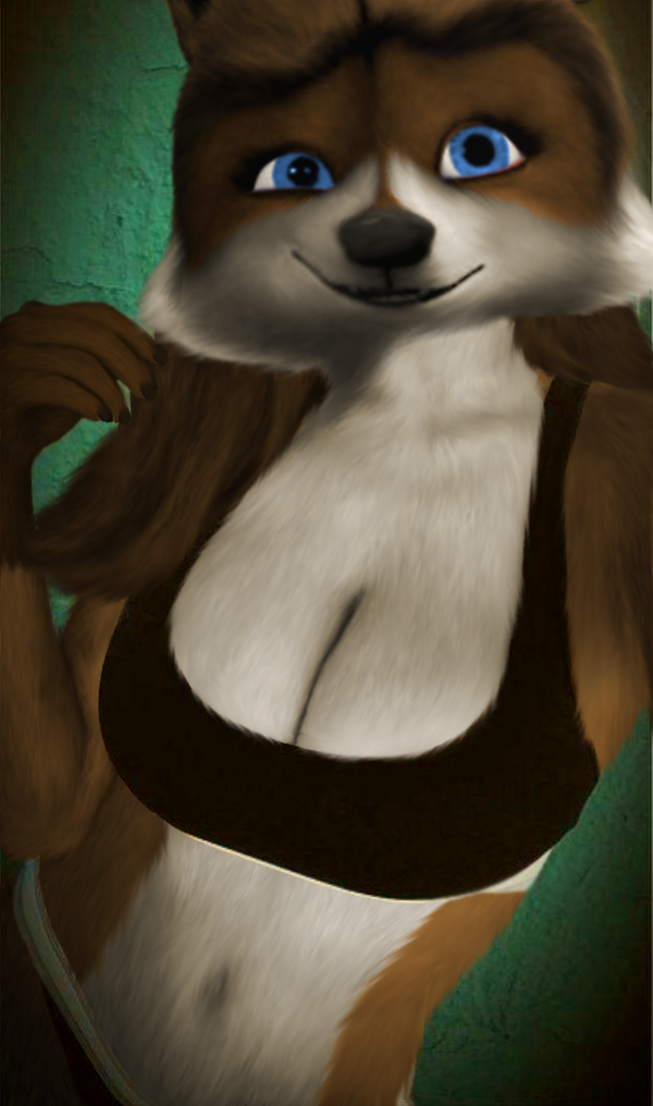 anthro anthrofied big_breasts breasts bust cleavage clothed clothing crossgender edit female hair long_hair mammal over_the_hedge oystercatcher7 photo_manipulation photomorph raccoon rj