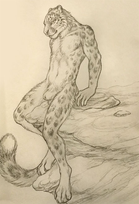 2015 anthro balls feline leopard looking_at_viewer male mammal nude rock rukis sheath sketch solo spread_legs spreading