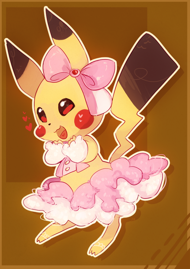 &lt;3 &lt;3_eyes 2015 anthro brown_background clothing cosplay_pikachu_(species) crossdressing cute fur girly happy male mammal nintendo open_mouth pikachu pikachu_pop_star pikachu_pop_star_(species) plain_background pok&eacute;mon raised_tail ribbons rodent shadow skirt smile solo tingtongten tongue video_games yellow_fur
