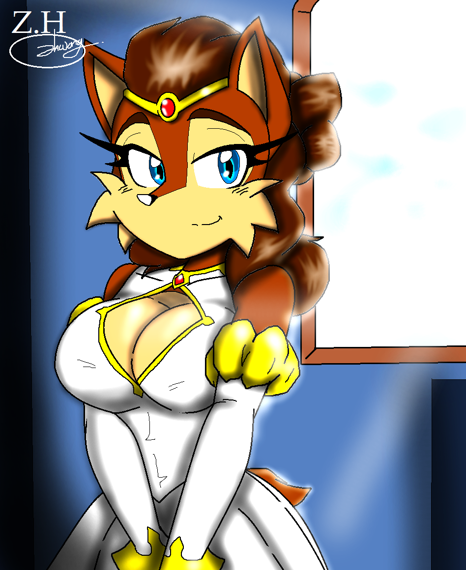 2013 akatsukishiranui-fox alicia_acorn anthro big_breasts bipedal breasts chipmunk cleavage clothed clothing female mammal milf mother parent rodent sega sonic_(series)