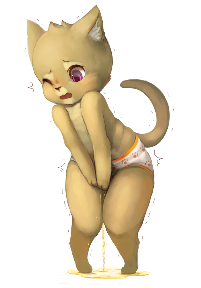 anthro cat clothing cub embarrassed feline kinielcat male mammal peeing ruugiaruu solo underwear urine wetting young