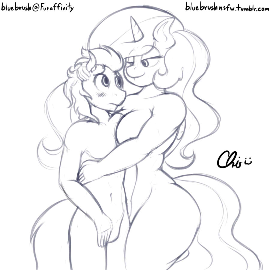2015 anthro anthrofied blush breasts crispychris duo equine eye_contact featureless_crotch female friendship_is_magic hair half-closed_eyes hand_on_head horn horse long_hair male mammal my_little_pony navel nude pony princess_celestia_(mlp) straight winged_unicorn wings