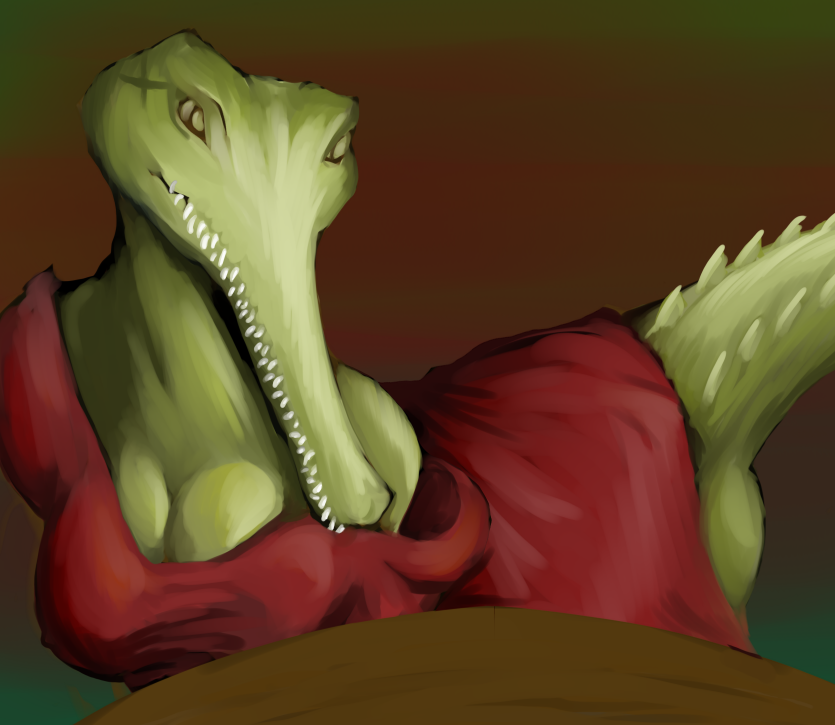 breasts clothed clothing crocodile female liarborn pose reptile scalie scar sefsefse solo suggestive teeth