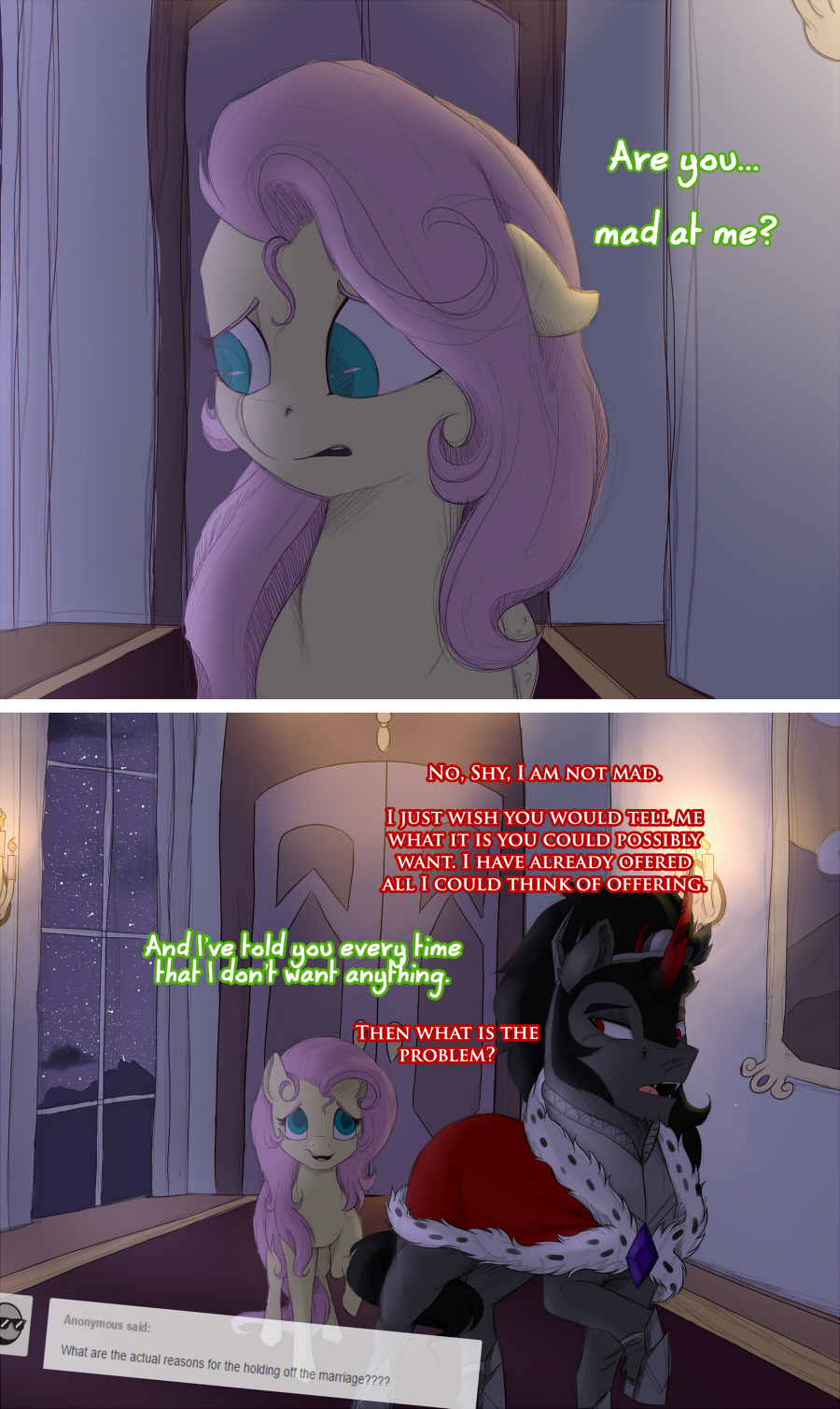2015 dialogue duo english_text equine evehly female feral fluttershy_(mlp) friendship_is_magic horn horse king_sombra_(mlp) male mammal my_little_pony pegasus text unicorn wings