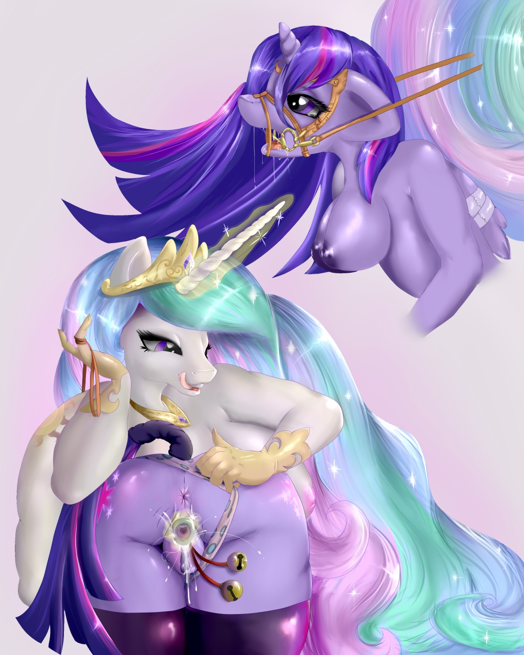 2015 abuse anthro anthrofied anus bdsm big_breasts bound breasts bridle butt cutie_mark domination duo equine female female_domination friendship_is_magic glowing hair horn insertion legwear lesbian licking licking_lips long_hair magic mammal missblue multicolored_hair my_little_pony open_mouth penetration princess_celestia_(mlp) purple_eyes purple_skin pussy pussy_juice saliva sex_toy thigh_highs tongue tongue_out twilight_sparkle_(mlp) vaginal vaginal_insertion vaginal_penetration white_skin winged_unicorn wings
