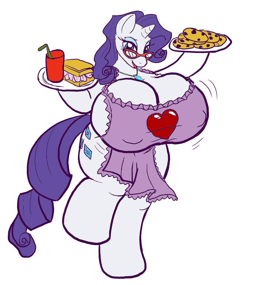 anthro badgerben big_breasts breasts cleavage clothed clothing cookie equine erect_nipples female food friendship_is_magic horn huge_breasts hyper hyper_breasts mammal my_little_pony nipples rarity_(mlp) solo unicorn