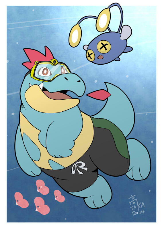 ambiguous_gender chinchou croconaw luvdisc nintendo pok&eacute;mon size_difference takataka underwater video_games water