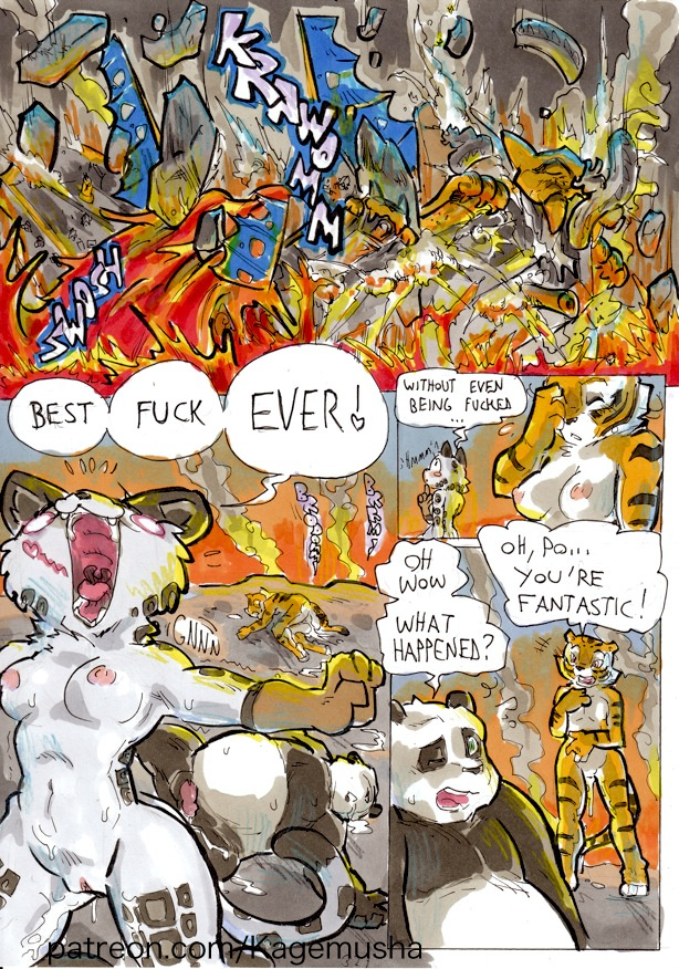2014 after_sex anthro areola bear better_late_than_never big_breasts breasts comic cum cum_string daigaijin dialogue english_text erect_nipples erection feline female flaccid group kung_fu_panda lava leaking male mammal master_tigress nipples nude panda penis po pussy text tiger
