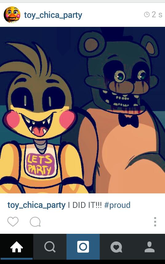 animatronic anthro blood duo female five_nights_at_freddy's five_nights_at_freddy's_2 freddy_(fnaf) instagram machine male mechanical proud robot selfie smile toy_chica_(fnaf)