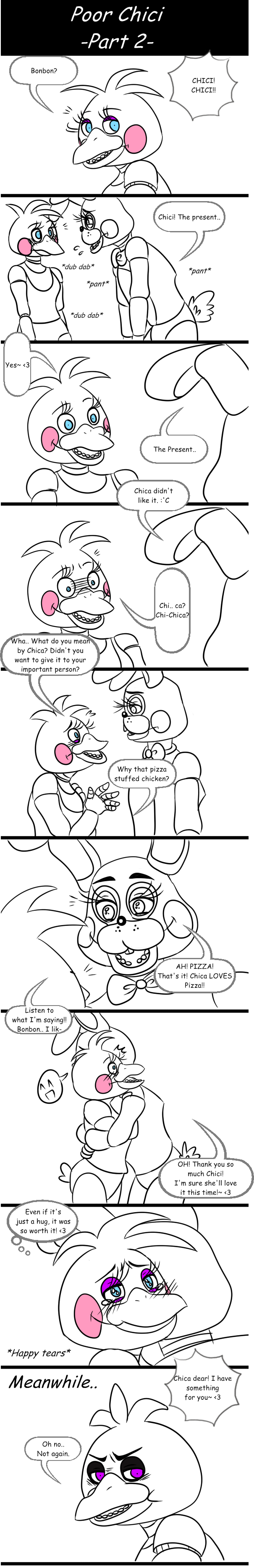 animatronic anthro chica_(fnaf) duo female five_nights_at_freddy's five_nights_at_freddy's_2 food machine male mechanical pizza robot toy_bonnie_(fnaf) toy_chica_(fnaf)