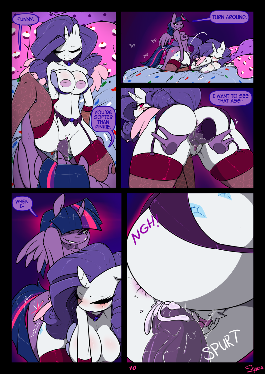 2014 all_fours anthro anthrofied anus areola bed big_breasts big_penis blush breast_squish breasts clitoris clothing comic cum cum_in_pussy cum_inside cutie_mark dialogue dickgirl dickgirl_on_female disembodied_hand doggystyle duo english_text equine erection eyes_closed female friendship_is_magic from_behind fur hair hanging_breasts horn huge_breasts inside intersex intersex_on_female inverted_nipples legwear long_hair mammal my_little_pony nipples one_eye_closed penetration penis pillow puffy_nipples purple_fur purple_hair pussy rarity_(mlp) sex slypon stockings text twilight_sparkle_(mlp) vaginal vaginal_penetration white_fur winged_unicorn wings