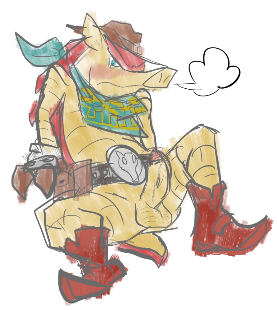 annoyed anthro armadillo balls bandanna belt blush boots colored dillon dillon's_rolling_western erection hat looking_at_viewer male mammal monkeysuit penis reclining sketch solo spread_legs spreading