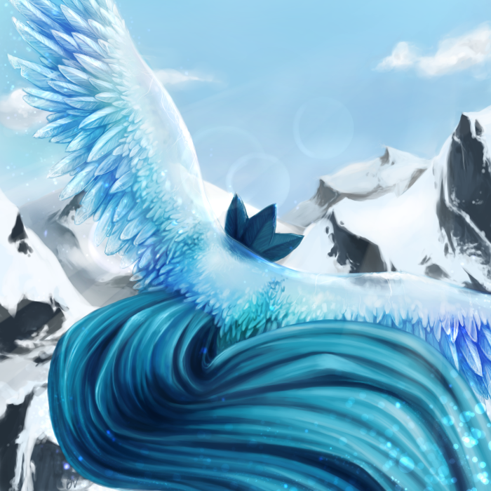 ambiguous_gender articuno avian bird blue_feathers cloud day feathered_crest feathers mountain nintendo outside pok&eacute;mon sky snow solo video_games vomitmonster wings