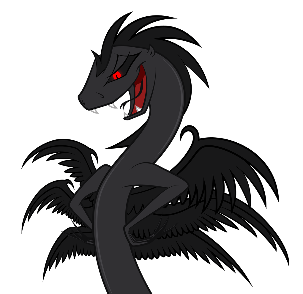 alpha_channel ambiguous_gender anthro avian black_hair claws culu_bluebeaver evil hair hands_on_hips hybrid multiple_wings open_mouth plague_(mlp) plain_background red_eyes reptile scalie smile snake solo teeth tongue tongue_out transparent_background wings