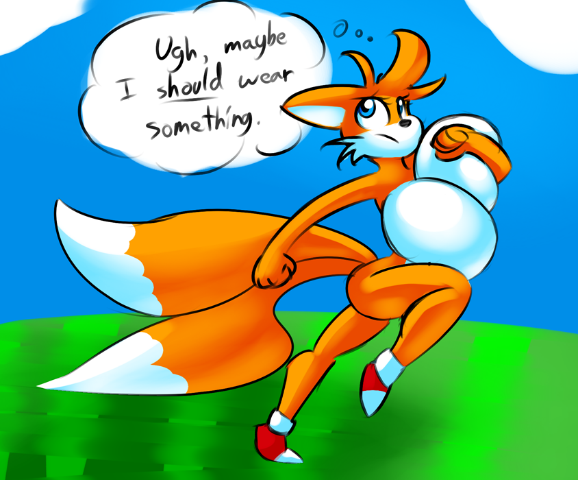 anthro big_breasts breasts canine crossgender female fox huge_breasts mammal miles_prower multiple_tails norithics running sega sonic_(series)