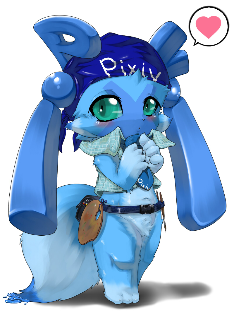 &lt;3 bandanna belt blue_fur blush bottomless clothed clothing cub fur half-dressed male necktie paint paintbrush palette pixiv shaolin_bones shirt teal_eyes young