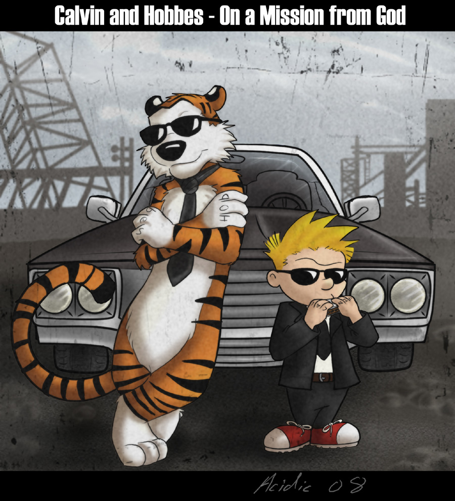 2008 3_toes 4_fingers acidic bill_watterson blonde_hair blues_brothers calvin calvin_and_hobbes car crossed_arms crossover dodge duo eyewear feline hair harmonica hobbes human leaning male mammal musical_instrument necktie smile sneakers suit sunglasses tattoo text tiger toes