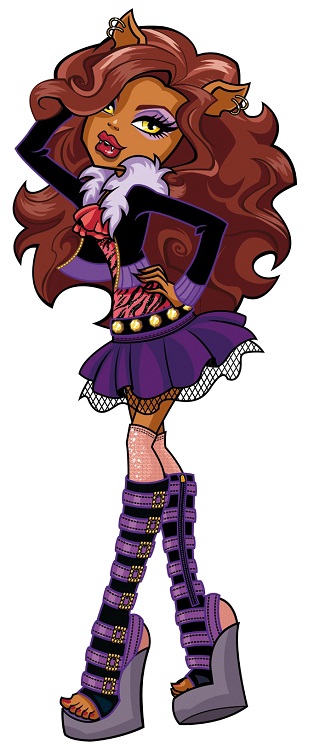 brown_hair canine choker clawdeen_wolf ear_piercing eyeshadow fangs female hair lips looking_at_viewer makeup mammal monster_high necklace official_art piercing solo were werewolf yellow_eyes