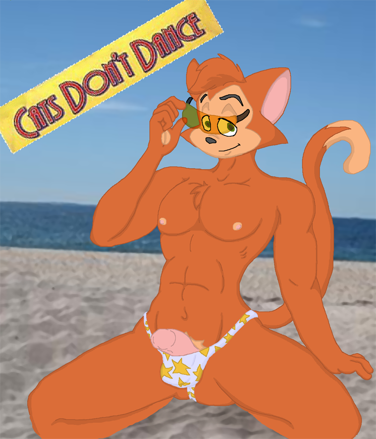 abs anthro beach bulge cat cats_don't_dance cheesecaked danny eyewear feline fur glasess male mammal muscles orange_fur outside pecs penis pinup pose presenting seaside solo warner_brothers water