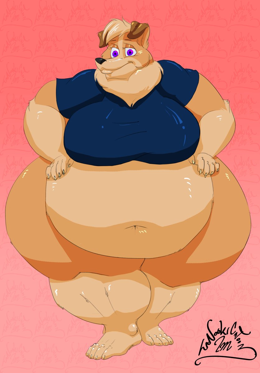 4_toes belly big_breasts bottomless breasts clothed clothing conditional_dnp deep_navel hand_on_stomach hyper kelly_chamberline navel overweight paws tanookicatoon tanookicatoon(artist) toes