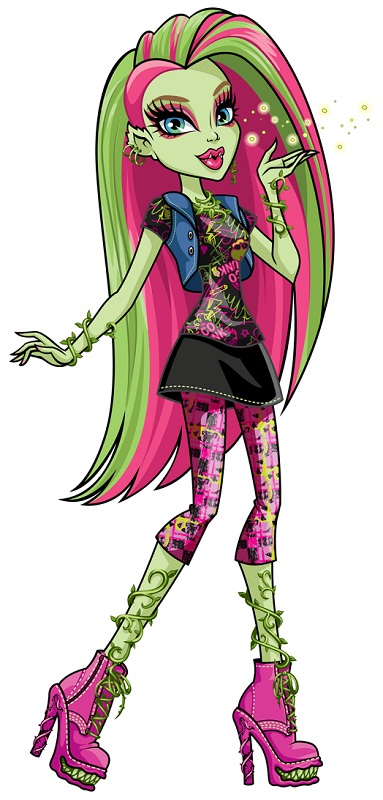 big_lips blue_eyes fangs female flora_fauna hair high_heels lips looking_at_viewer monster monster_high official_art plant solo two_tone_hair venus_mcflytrap