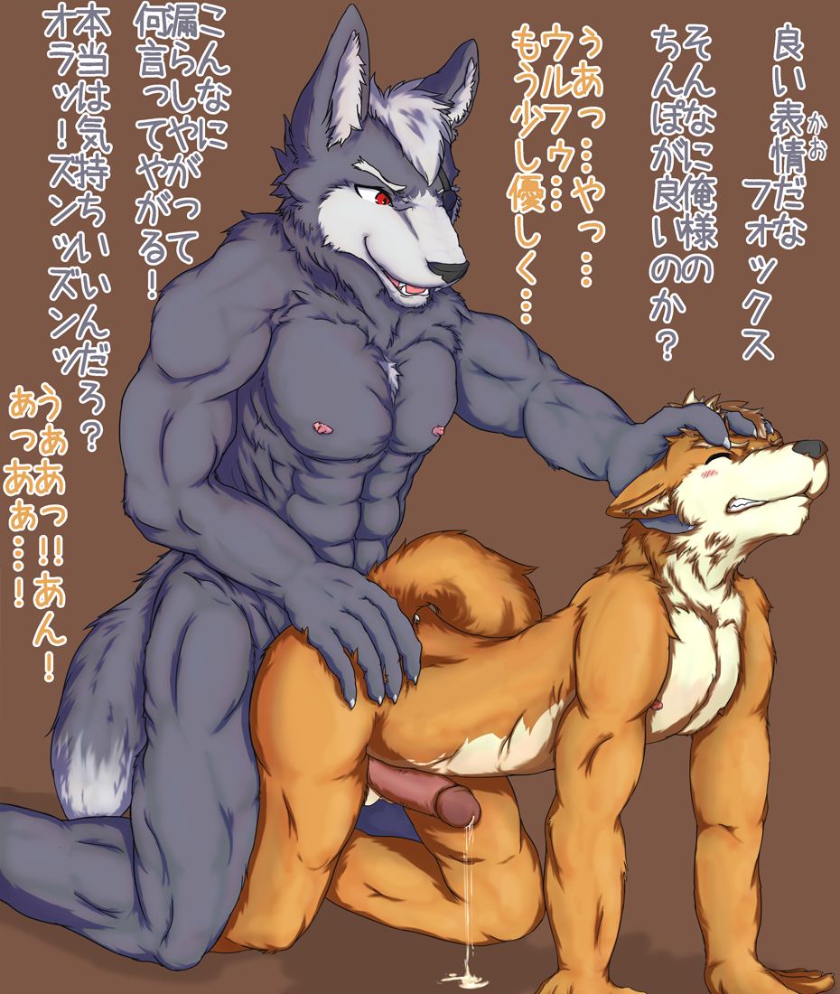 anal anal_penetration canine duo fox fox_mccloud gay japanese_text male mammal nintendo orgasm penetration smile star_fox text video_games wolf wolf_o'donnell