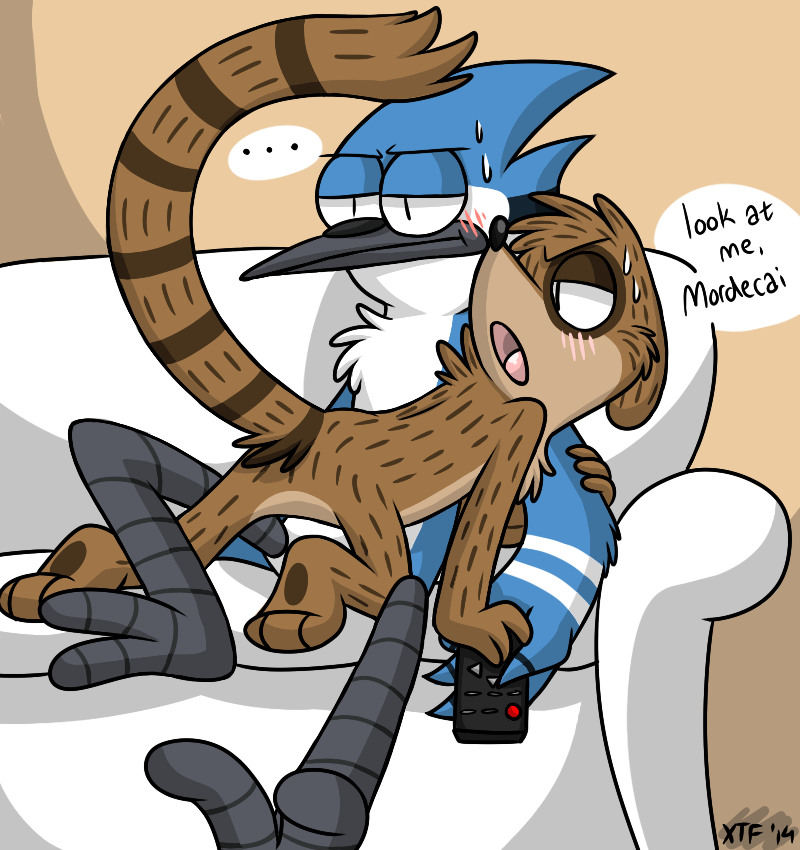 ... avian bird blue_jay blush cartoon_network english_text male mammal mordecai_(regular_show) open_mouth raccoon regular_show rigby_(regular_show) text tongue xiamtheferret