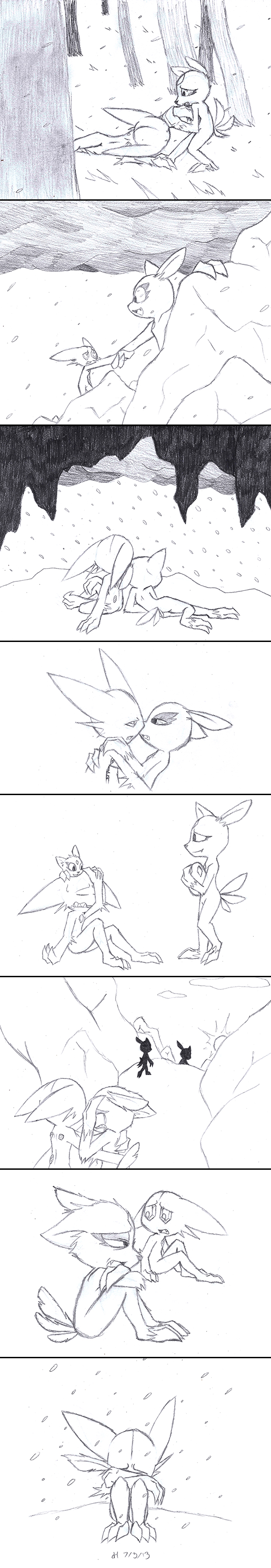 couple cub cuddling death egg eyes_closed female gem_(character) male monochrome nintendo pok&eacute;mon sableye sitting sneasel snow straight tears vibrantechoes video_games young