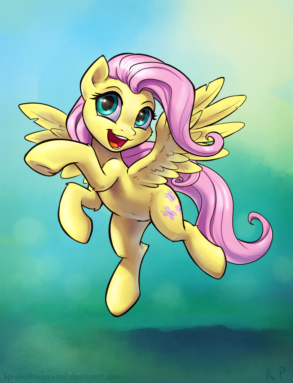 2015 cutie_mark equine feral fluttershy_(mlp) friendship_is_magic fur hair karol_pawlinski long_hair mammal my_little_pony open_mouth pegasus pink_hair smile solo wings yellow_fur