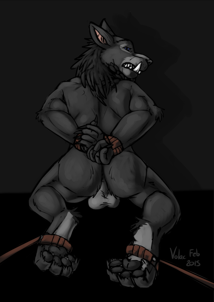 balls bdsm bondage bound canine gay looking_at_viewer looking_back male mammal solo tagme video_games volac warcraft were werewolf worgen