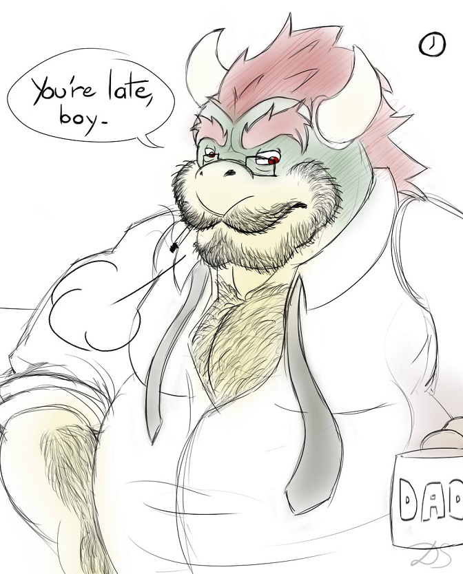 beef bowser cigarette clothing dragon dragonslash eyewear father glasses hairy hairy_chest horny invalid_tag king koopa koopa_king mario_bros muscles necktie nintendo open_shirt parent pecs royalty scalie shirt smoking video_games