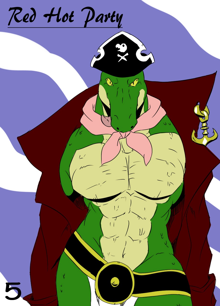 a-side comic cover crocodile male muscles pirate reptile scalie