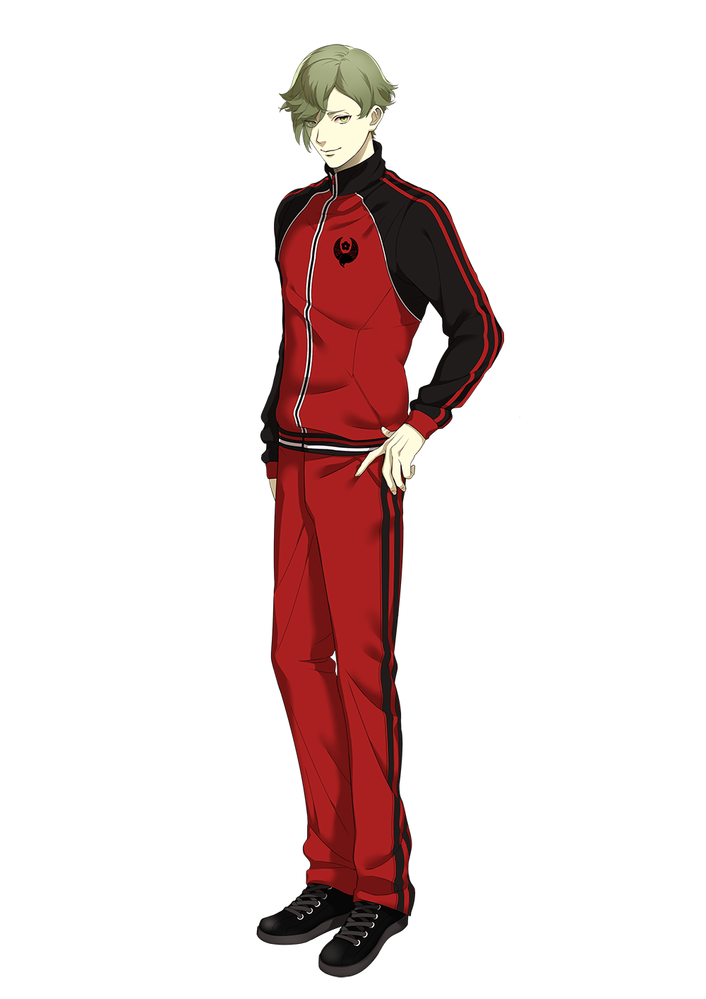 alternate_costume eyes_visible_through_hair full_body hair_over_one_eye highres jacket looking_at_viewer male_focus official_art pants shirano shoes solo standing touken_ranbu track_jacket track_pants track_suit transparent_background uguisumaru
