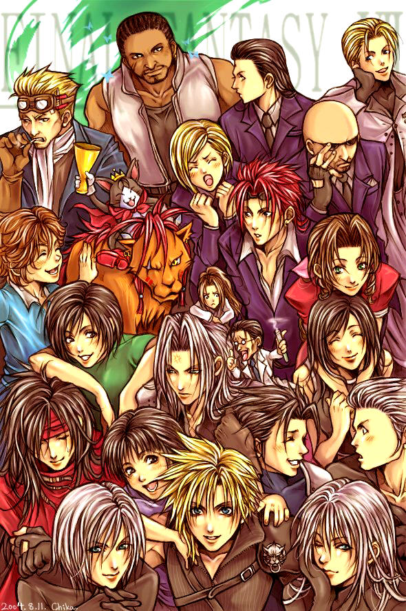 3boys 4boys 4girls 5boys 5girls 6+boys aerith_gainsborough bald barret_wallace black_hair blonde_hair blue_eyes brown_hair cait_sith cid_highwind cloud_strife denzel elena_(ff7) everyone family father father_and_son female final_fantasy final_fantasy_vii fingerless_gloves gloves goggles headband hojo kadaj labcoat long_hair loz lucrecia_crescent male marlene_wallace mother multiple_boys multiple_girls red_hair red_xiii reno rude rufus_shinra science scientist sephiroth silver_hair smile son standing sunglasses tifa_lockhart tseng turks turtleneck vial vincent_valentine yazoo yuffie_kisaragi