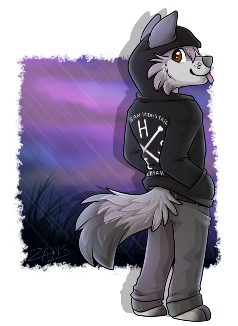 2015 anthro black_nose brown_eyes canine chibi clothed clothing cute flaredra fur grey_fur hoodie looking_at_viewer male mammal mckinnon solo tongue tongue_out wolf