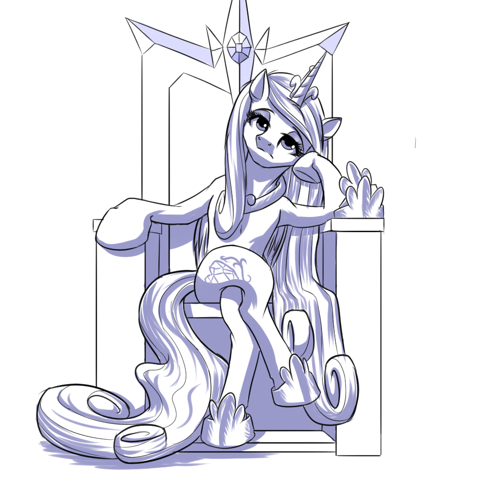 2014 bored crown cutie_mark equine female friendship_is_magic hair horn mammal monochrome my_little_pony mykegreywolf necklace princess_cadance_(mlp) sitting solo throne winged_unicorn wings