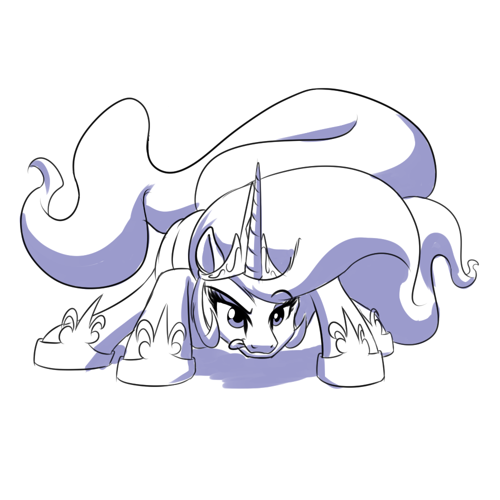 2014 black_and_white crouching crown equine female friendship_is_magic hair horn long_hair mammal monochrome my_little_pony mykegreywolf plain_background princess_celestia_(mlp) solo tongue tongue_out white_background winged_unicorn wings