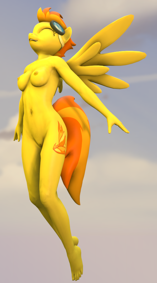 2015 3d anthro anthrofied barefoot breasts cgi cutie_mark equine eyewear female friendship_is_magic fur generalthunderbat goggles hair mammal my_little_pony navel nipples nude open_mouth orange_hair pegasus pinup pose pussy r34 smile solo source_filmmaker spitfire_(mlp) thunderbat two_tone_hair wings wonderbolts_(mlp) yellow_fur