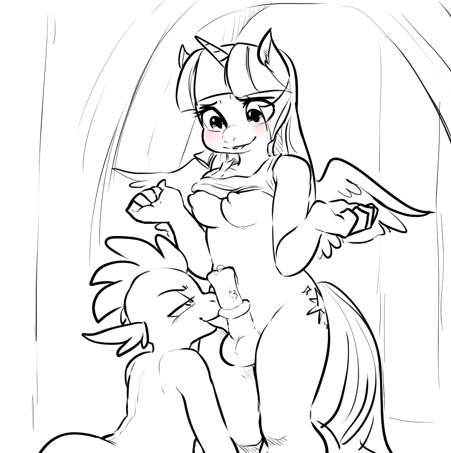 2015 anthro anthrofied balls black_and_white blush breasts clothing cutie_mark dickgirl dickgirl/male dragon duo equine friendship_is_magic glacierclear hair half-closed_eyes horn intersex intersex/male licking long_hair male mammal monochrome my_little_pony nude oral penis penis_licking precum scalie sex spike_(mlp) tongue tongue_out twilight_sparkle_(mlp) winged_unicorn wings