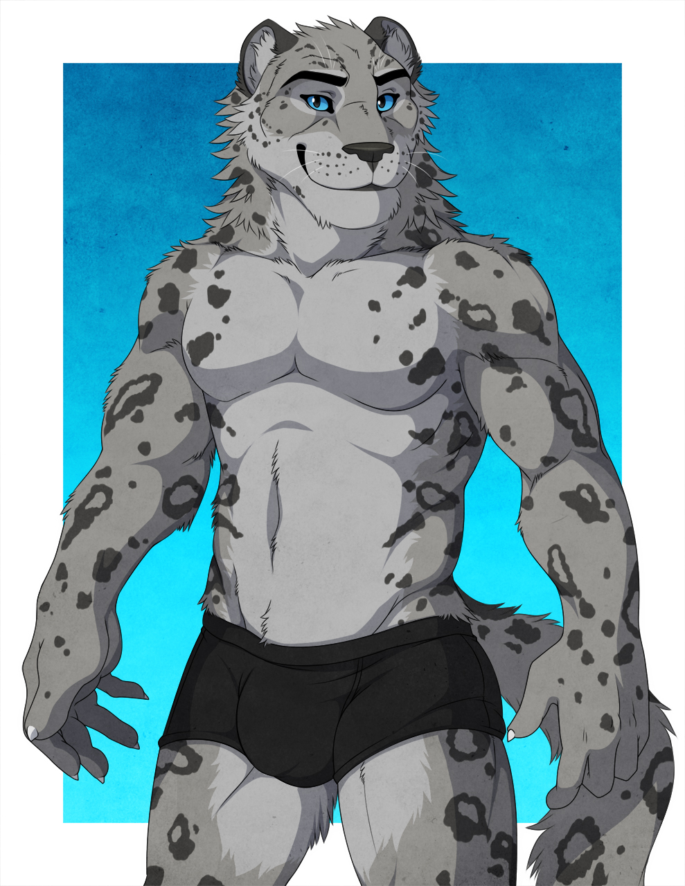 2015 abs aluminemsiren anthro biceps blue_eyes clothing feline leopard male mammal muscles pecs underwear