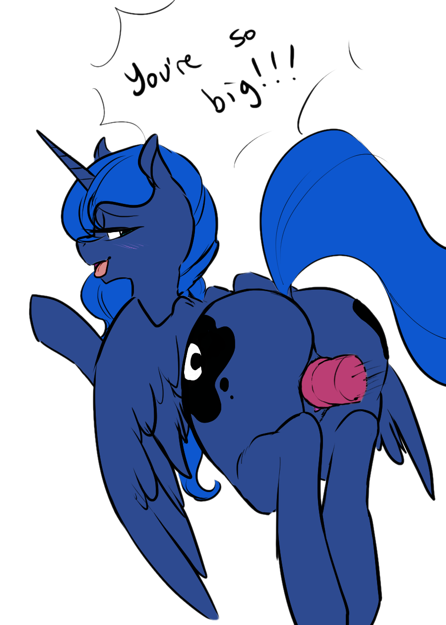 alpha_channel animal_genitalia blue_fur blue_hair blush cutie_mark english_text female friendship_is_magic fur glacierclear hair half-closed_eyes horn horsecock looking_back my_little_pony open_mouth penetration penis plain_background princess_luna_(mlp) pussy sex text tongue tongue_out transparent_background vaginal vaginal_penetration wings