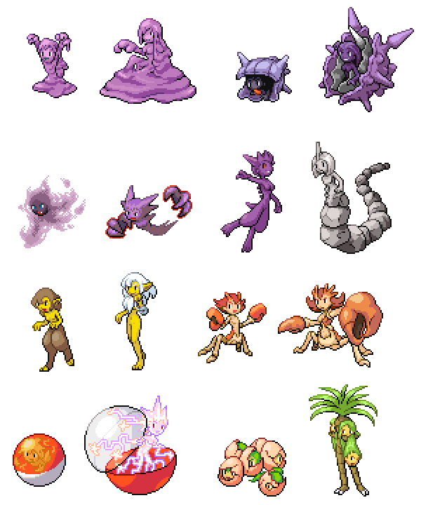 animalization ball child claws cloyster commentary_request drowzee egg electricity electrode exeggcute exeggutor floating full_body gastly gen_1_pokemon gengar ghost goo_girl grimer haunter hypno kingler krabby lamia leaf monster_girl muk onix personification pixel_art pokemon pokemon_(creature) rock shell shellder smoke tongue tongue_out transparent_background voltorb