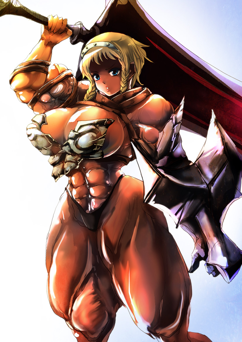 breasts dark_skin extreme_muscles huge_weapon large_breasts leina partial_armor queen's_blade queen's_blade revealing_armor s20k00y sword weapon