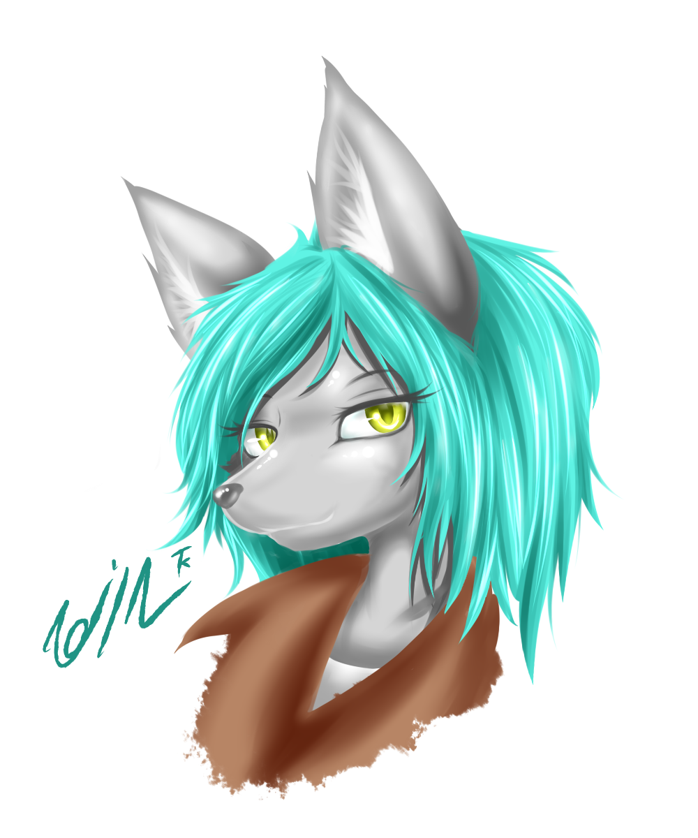 2015 anthro blue_hair canine clothed clothing female hair looking_at_viewer mammal plain_background smile tailzkim white_background wolf yellow_eyes