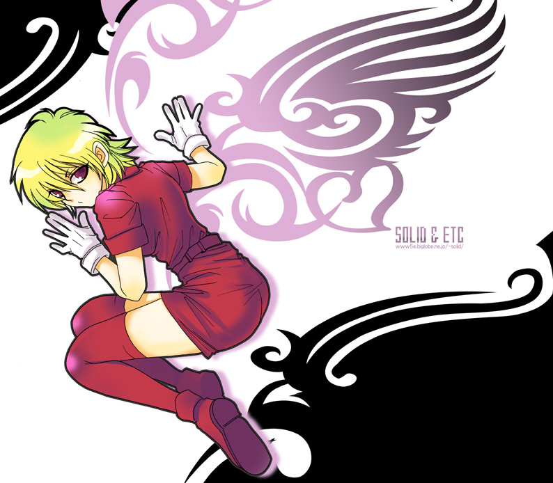 1girl ass blonde_hair female gloves hellsing red_eyes seras_victoria solid&amp;etc solo thigh-highs thighhighs