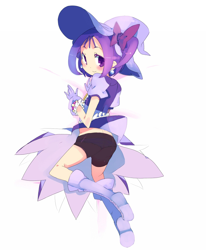 blush boots gloves hat kanikama ojamajo_doremi panties purple_eyes purple_hair purple_skirt see-through segawa_onpu short_shorts shorts shorts_under_skirt skirt solo underwear