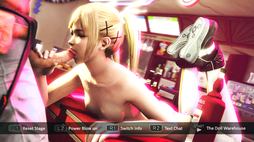 1boy 1girl 3d animated animated_gif breasts dead_or_alive dead_or_alive_5 fellatio handjob marie_rose nude oral penis rig_(doa) small_breasts the_doll_warehouse uncensored