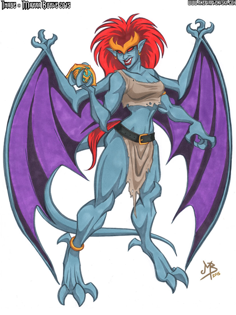 anklet anthro armband belt claws clothing crown demona digitigrade ear_piercing female gargoyles hair lipstick loincloth long_hair mayra_boyle muscles muscular_female piercing plain_background red_eyes red_hair solo white_background wide_hips wings